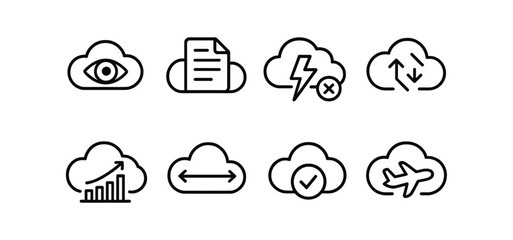 Wall Mural - Cloud computing linear icon set: web, network, data management outline collection