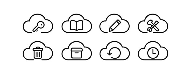 Wall Mural - Cloud computing icon set. essential outline icons for technology and web interface