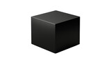 Isometric black cube object in three dimensions, geometric shape with transparent background