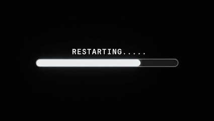 A black computer screen displaying a loading icon during system restart.
