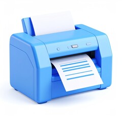 Wall Mural - blue printer 3d icon printing invoice page on clear blank background with white paper