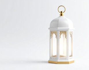Wall Mural - elegant white islamic lantern mockup with gold accents and soft shadows on white background