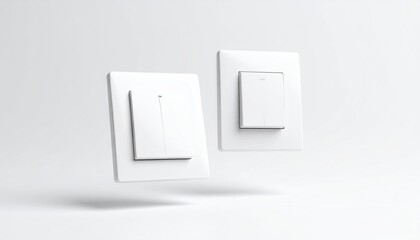 Wall Mural - floating white light switch mockups with shadow detail against a clear background