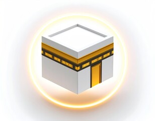 Wall Mural - minimalist kaaba icon floating above glowing ring isolated on white background