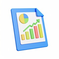Wall Mural - 3d business plan document icon with charts and graphs on white background