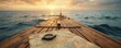 © Viktor - Old world map and antique compass on weathered wooden raft deck. Journey across blue sea at sunset. Symbolizes adventure, discovery, exploration, and maritime travel. Nautical navigation concept.