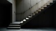 © Leonardo - El interior brutalista presenta una escalera estrecha y empinada con una geometría nítida y en zigzag, cada escalón y contrahuella