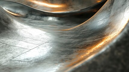 Wall Mural - abstract metallic surface with flowing, curved shapes and subtle light reflections.
