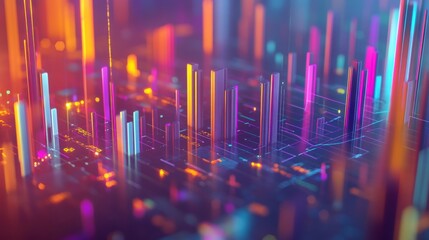 Wall Mural - abstract vibrant digital landscape with glowing colorful lines and structures.