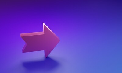 Wall Mural - pink arrow icon isolated on purple-blue background. direction arrowhead symbol. navigation pointer s