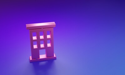 Wall Mural - pink house icon isolated on purple-blue background. home symbol. minimalism concept. 3d render illus
