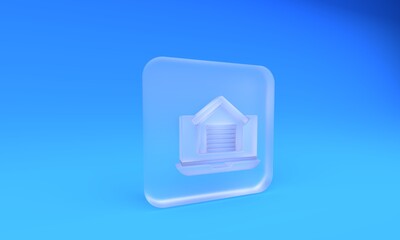 Wall Mural - frosted glass online real estate house on laptop icon isolated on blue background. home loan concept
