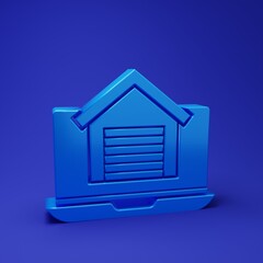 Wall Mural - blue online real estate house on laptop icon isolated on blue background. home loan concept, rent, b