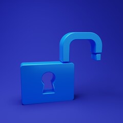 Wall Mural - blue open padlock icon isolated on blue background. opened lock sign. cyber security concept. digita