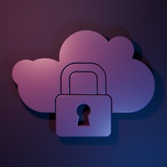 Wall Mural - purple cloud computing lock icon isolated on purple-blue background. security, safety, protection co