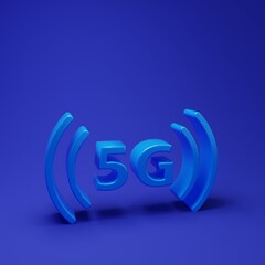Wall Mural - blue 5g new wireless internet wifi connection icon isolated on blue background. global network high 