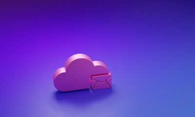 Wall Mural - Pink Cloud mail server icon isolated on purple-blue background. Cloud server hosting for email. Online message service. Mailbox sign. Minimalism concept. 3D render illustration