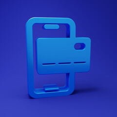 Wall Mural - blue mobile banking icon isolated on blue background. transfer money through mobile banking on the m