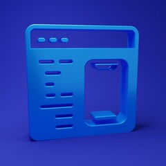 Wall Mural - Blue Software, web developer programming code icon isolated on blue background. Javascript computer script random parts of program code. Minimalism concept. 3D render illustration