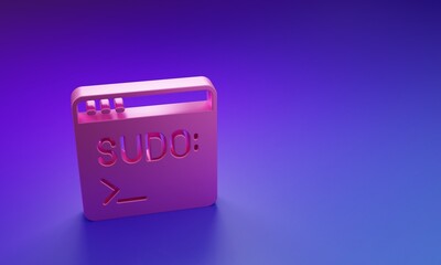 Wall Mural - Pink Code terminal icon isolated on purple-blue background. Browser window with command line. Command panel. Programming coding. Notepad. Minimalism concept. 3D render illustration