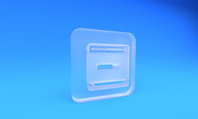 Wall Mural - frosted glass search engine icon isolated on blue background. square frosted glass button. 3d render