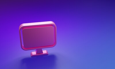 Wall Mural - pink computer monitor screen icon isolated on purple-blue background. electronic device. front view.