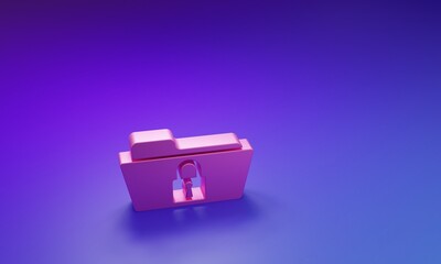 Wall Mural - Pink Folder and lock icon isolated on purple-blue background. Closed folder and padlock. Security, safety, protection concept. Minimalism concept. 3D render illustration