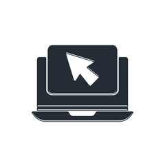 Wall Mural - Black Laptop and cursor icon isolated on white background. Computer notebook with empty screen sign. Vector