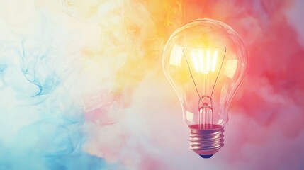 Wall Mural - glowing lightbulb amidst colorful smoke, symbolizing innovation and creativity.