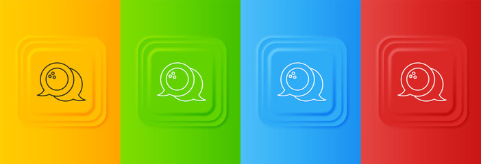 White Bowling ball icon isolated on colorful background. Sport equipment. Set icons in square buttons. Vector