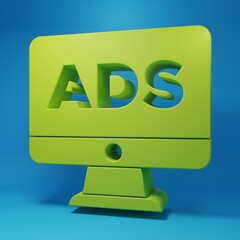 Wall Mural - green advertising icon isolated on blue background. concept of marketing and promotion process. resp
