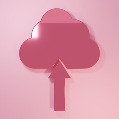 Wall Mural - pink cloud upload icon isolated on pink background. minimalism concept. 3d render illustration