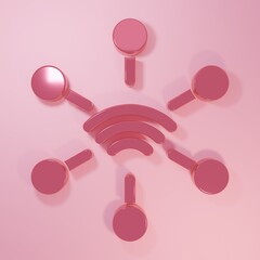 Wall Mural - pink network icon isolated on pink background. global network connection. global technology or socia