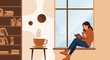 © ANDRE - Relaxing Winter Scene Woman Reading Book Near Window Drinking Coffee