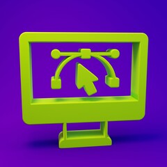 green computer display with design program icon isolated on isolated on purple-blue background. phot