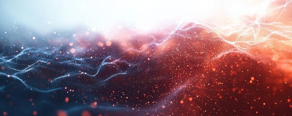 Wall Mural - abstract depiction of blue connected particles and light on a dark background
