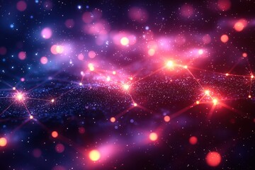 Wall Mural - abstract glowing digital network nodes interconnected with vibrant neon lights