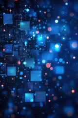 Wall Mural - futuristic digital abstract background with glowing blue squares and orange lights
