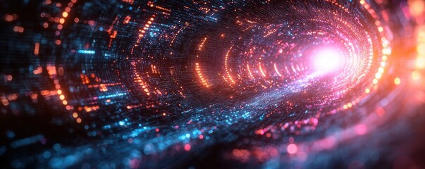 Wall Mural - futuristic tunnel with illuminated digital data lights and vibrant colors