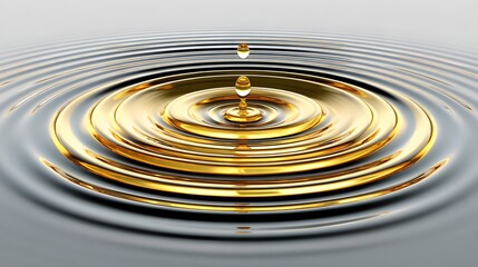 Wall Mural - golden water drop creating ripples on smooth surface with elegant reflection and texture