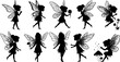 © Yseoud - set of Cute Fairy art. Beautiful Fairies silhouette collection, Little fairies set. Hand drawn vector illustration. on white background