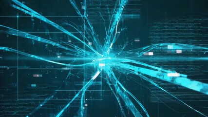 Wall Mural - light blue digital data streams converging toward the center of cyberspace create a dynamic, futuris
