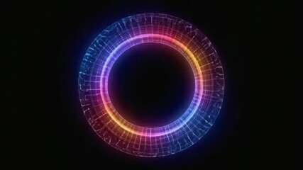 Wall Mural - futuristic glowing neon circle rotating on a black background, creating a mesmerizing visual effect 