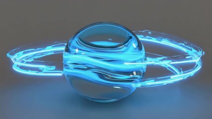 Wall Mural - bright blue light trails swirling around a transparent glass orb create a captivating display of ene