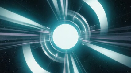 Wall Mural - glowing futuristic circular portal opening in the middle of dark space with bright light rays and tr