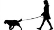 © Johan - Silhouette of a woman walking a dog on a leash; both figures are in profile view, against a white background.  The dog appears to be a medium-to-large breed
