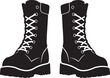 © XT Dabro - A pair of robust black military combat boots with white laces, ideal for themes of soldier life, army, outdoor adventures, and durable footwear
