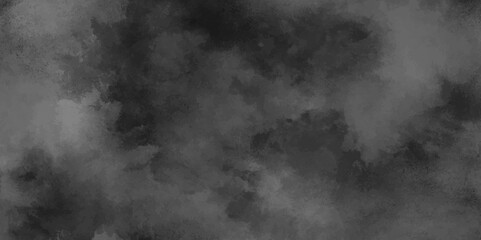 Wall Mural - Abstract black background with smoke texture. Gray paper textured aquarelle black canvas. Foggy haze backdrop. Misty fog overlay effects. Horizontal dark vector background.