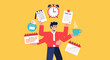© hyrup - Cartoon illustration depicting multitasking and time management in a busy lifestyle