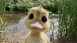 © Echt&KIreativ - Cute cartoon duckling with huge round eyes by the river